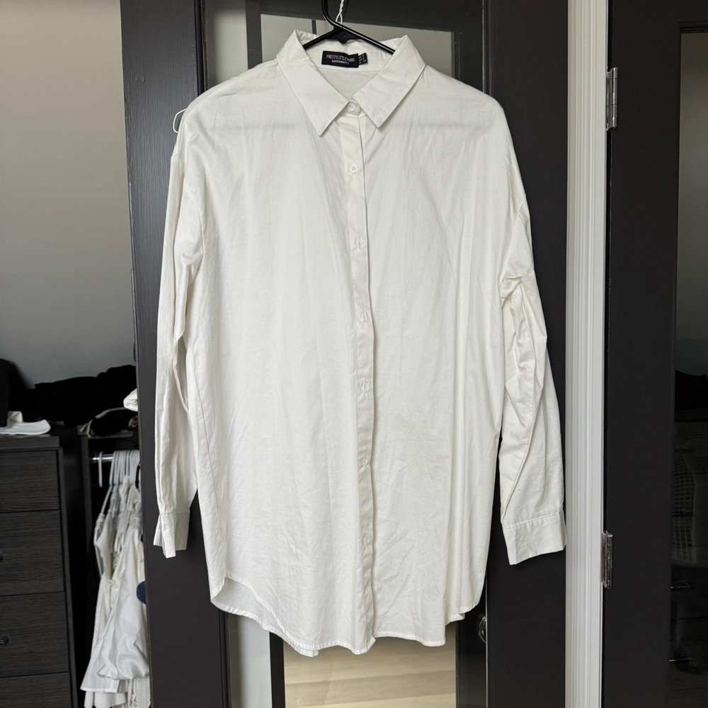 Maternity White Oversized Button-Down Collared Shirt